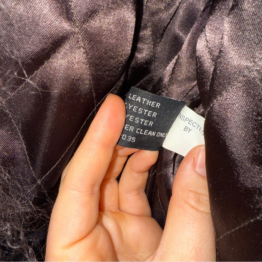 Y2K Genuine Suede Leather Chocolate Brown long Coat with suede stitch Lamb Fur - Picture 7 of 11